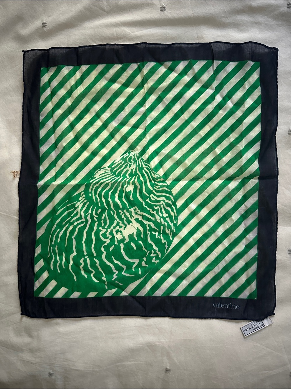 Valentino Green, White & Black Printed Silk handkerchief